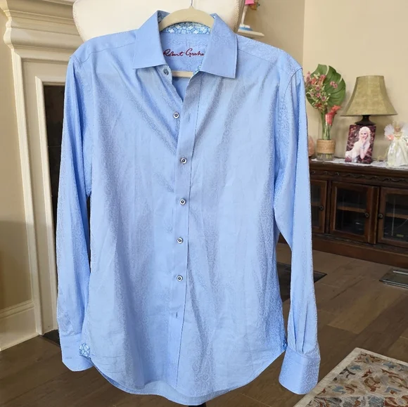 Robert Graham Button Down Shirt Light Blue Long Sleeve Formal Shirt M - Picture 1 of 13
